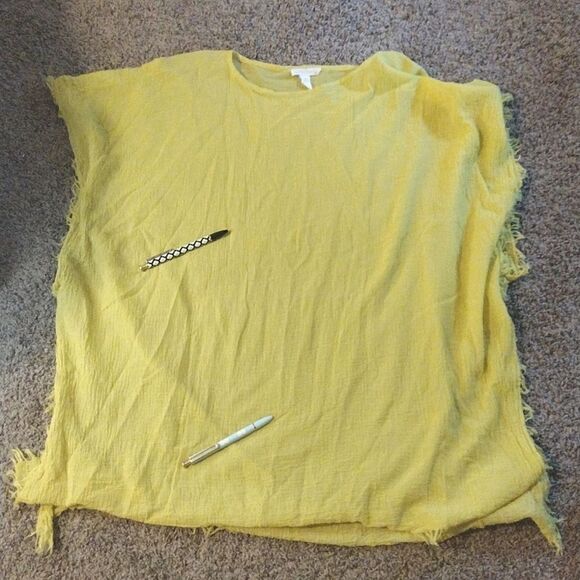 Eileen Fisher Women's OS Solid Yellow Sleeve Fringe Shawl Made in Italy - Picture 10 of 10